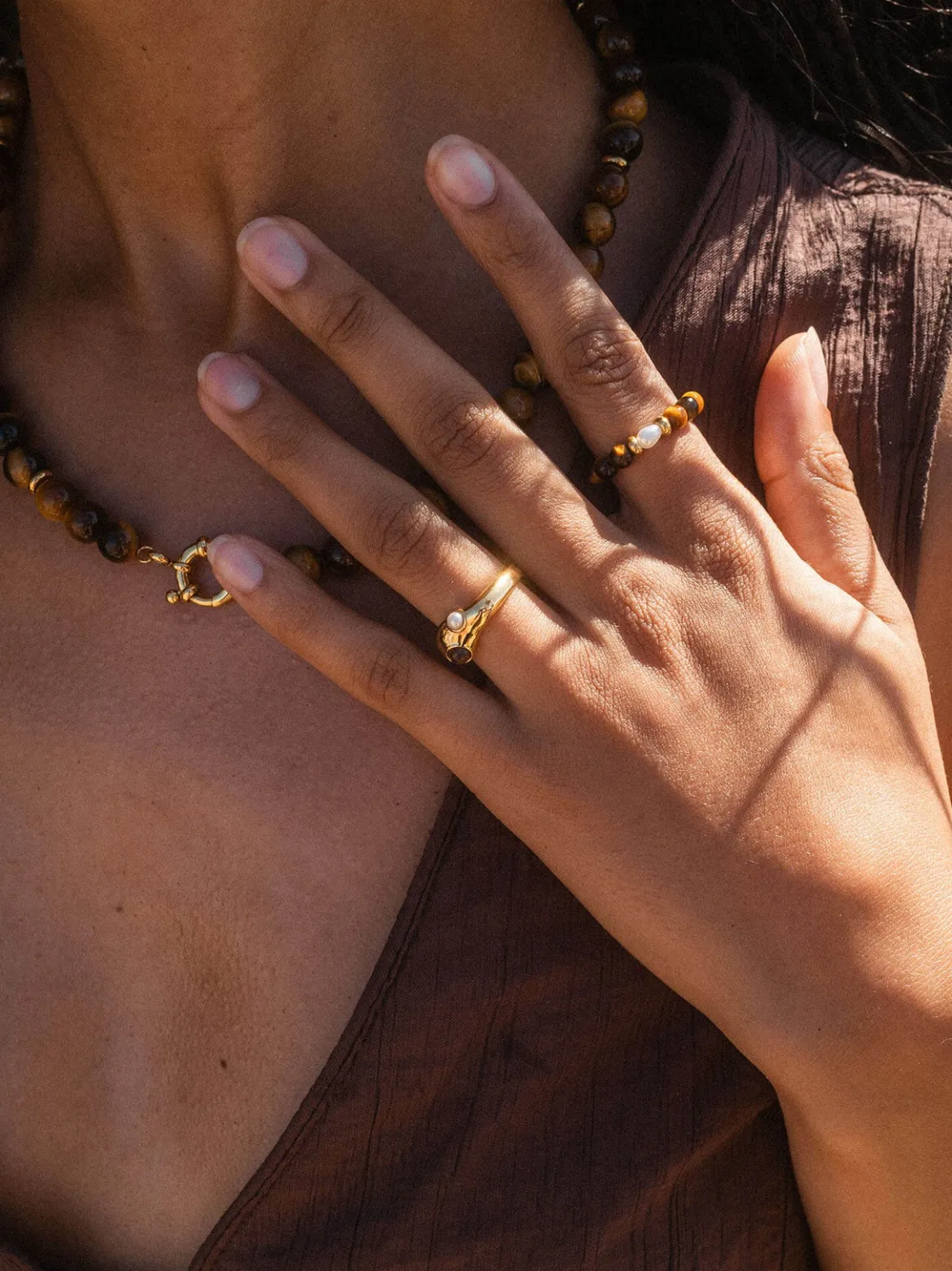 Anxiety Tiger‘s Eye Pearl Ring mit Perle