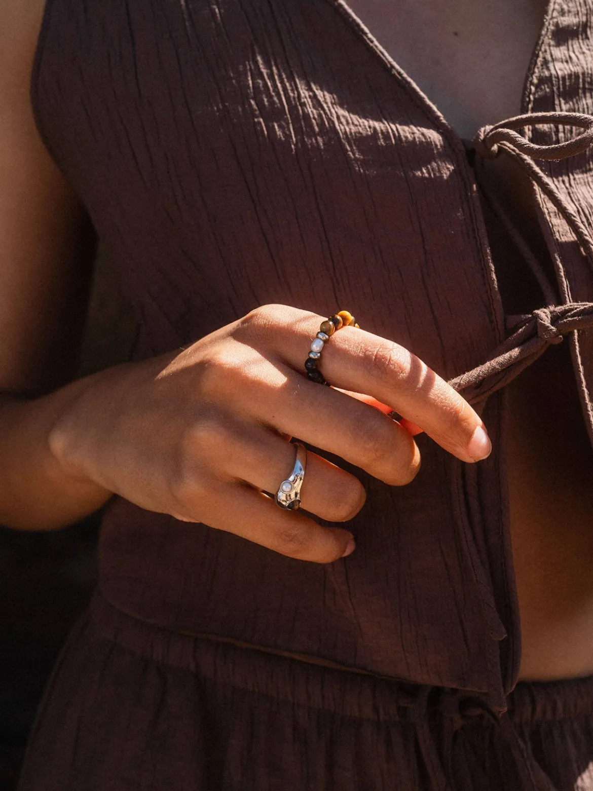 Anxiety Tiger‘s Eye Pearl Ring mit Perle
