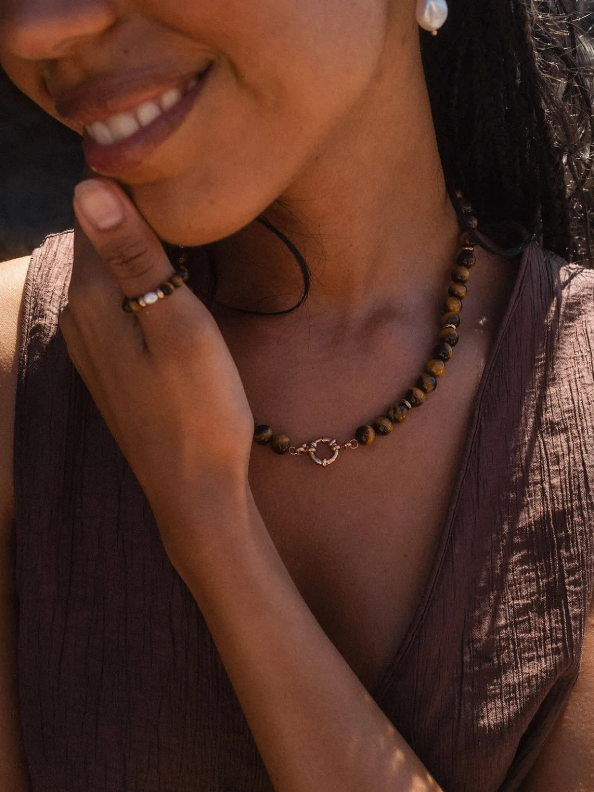 Anxiety Tiger‘s Eye Pearl Ring mit Perle