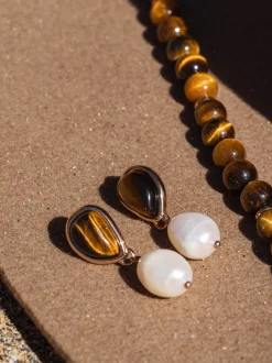 Tiger's Eye Pearl Perlenohrringe